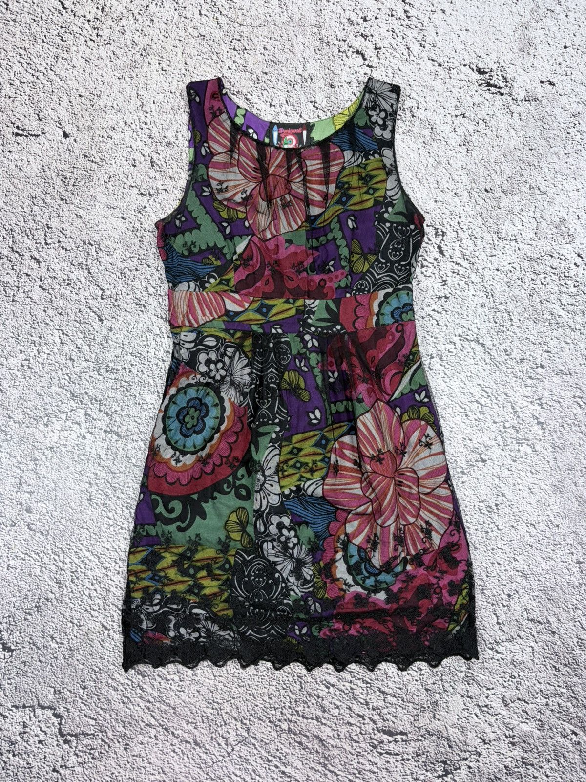 Jean Paul Gaultier Desigual Vintage Y2K Floral Mesh Lace Boho Mini Dress Size S / US 4 / IT 40 - 1 Thumbnail