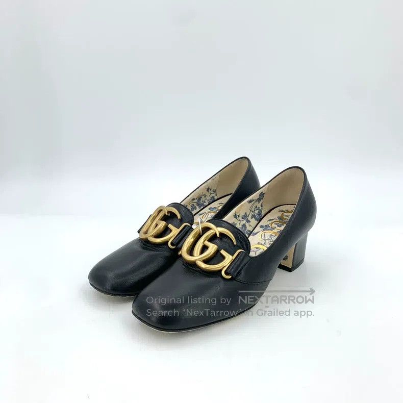 Gucci Black square logo thick heel high heels
