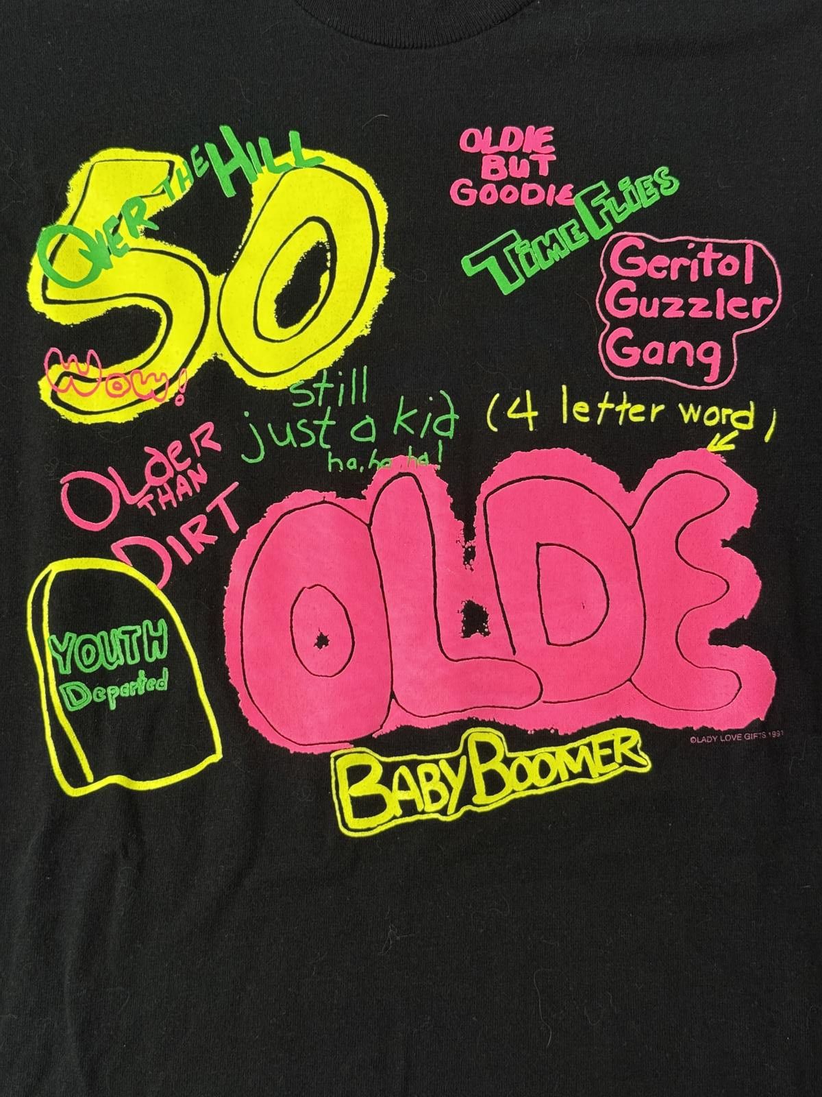 Fruit Of The Loom VTG Baby Boomer T-shirt Over the Hill 50th Birthday 1991 -L Size US L / EU 52-54 / 3 - 3 Thumbnail