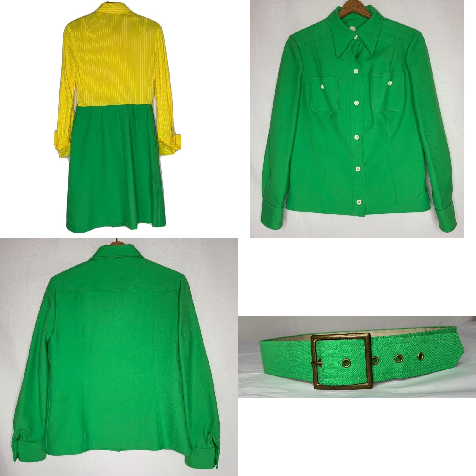 Vintage VINTAGE California Girl Dress and Jacket Set 1960s Green Yellow Mod Stripe Size 12 Womens Size XL / US 12-14 / IT 48-50 - 8 Thumbnail