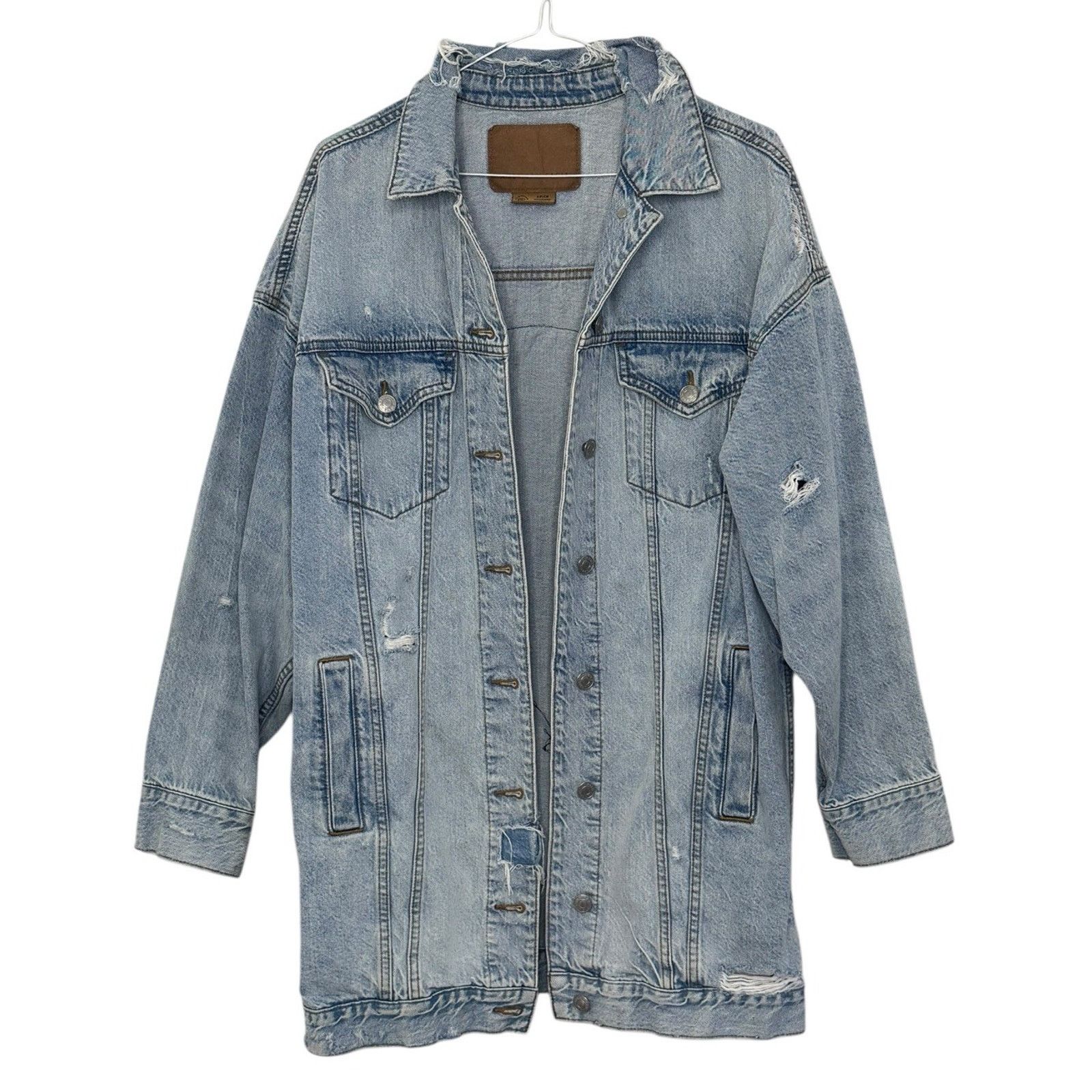 American Eagle Outfitters Japanese TIGER Sunset Retro Distressed Denim Jacket Sz SP Size XS / US 0-2 / IT 36-38 - 2 Thumbnail