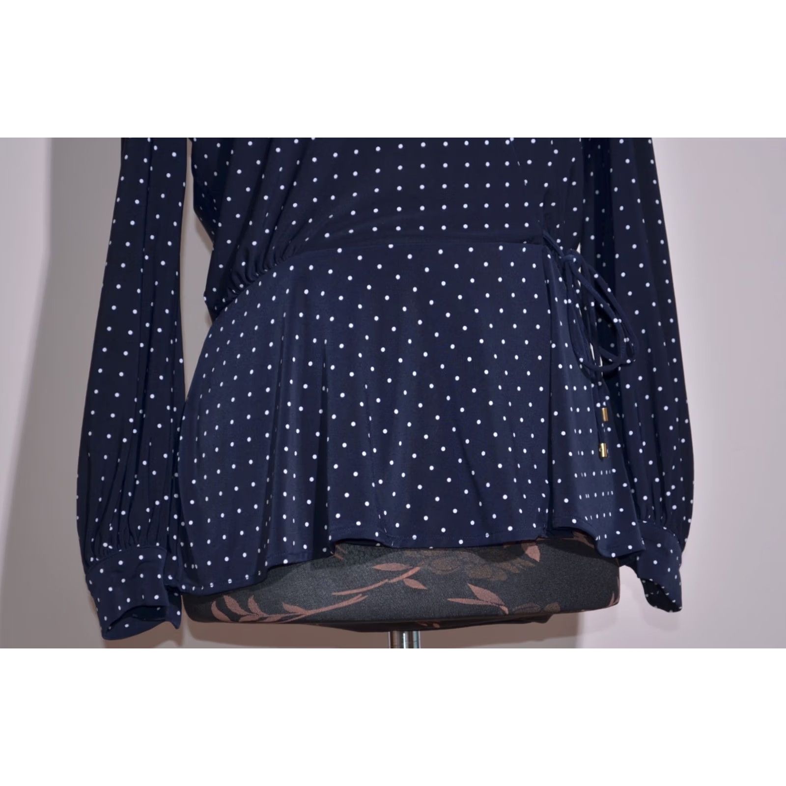 Ralph Lauren Lauren Ralph Lauren Blouse Women’s Navy Polka Dot Faux Wrap Peplum Long Sleeve S Size S / US 4 / IT 40 - 3 Thumbnail