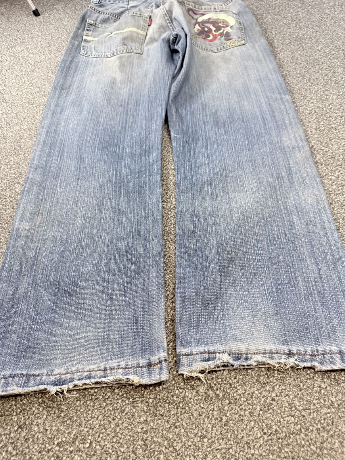 Karakuri Tamashii Japanese Embroidered Handfoot Distressed Y2K Denim Size US 30 / EU 46 - 11 Thumbnail