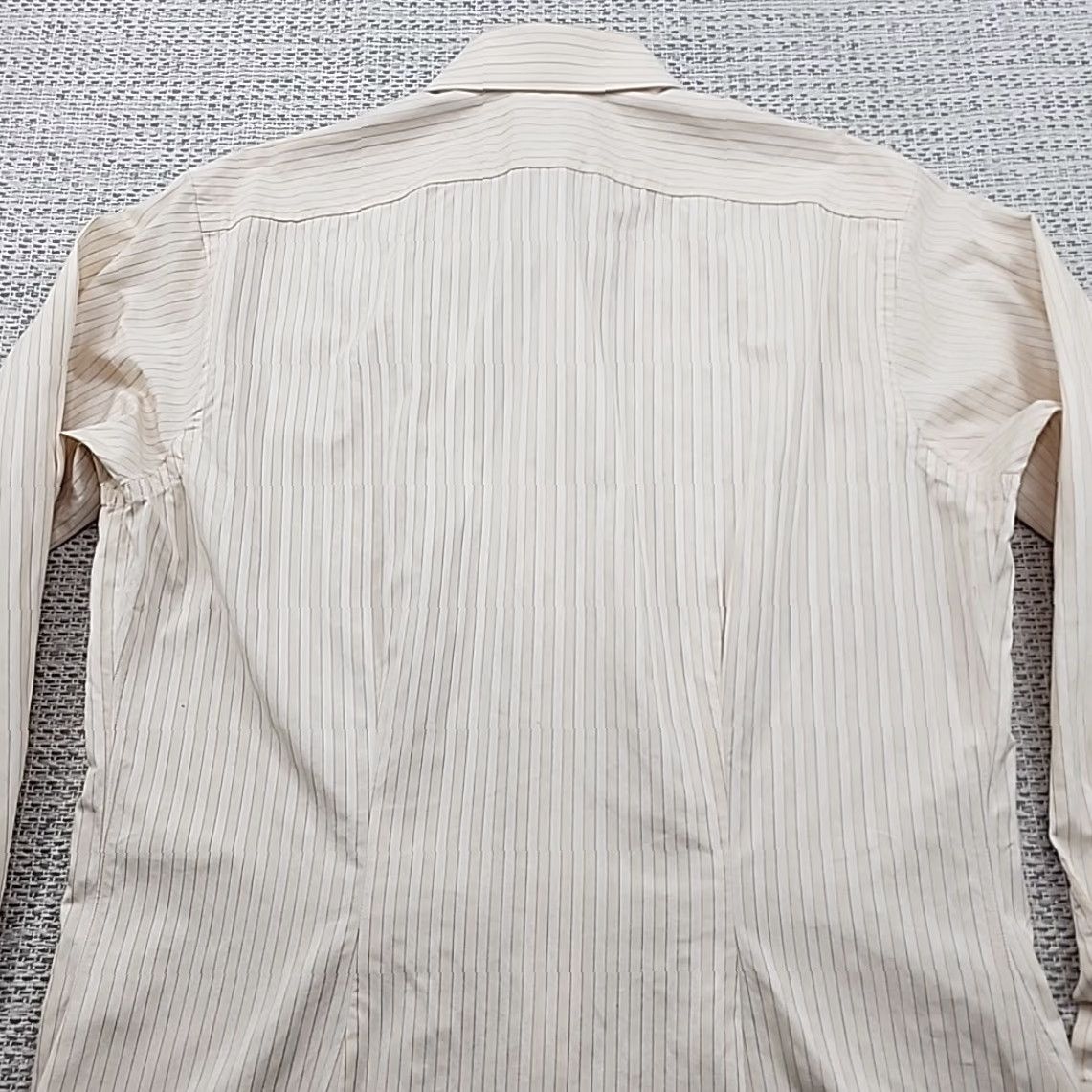 Lanvin VINTAGE Lanvin Dress Shirt Mens 16.5x34 Long Sleeve Beige Striped Slim Fit Cotton Blend Shirt Mens Size 46R - 6 Thumbnail
