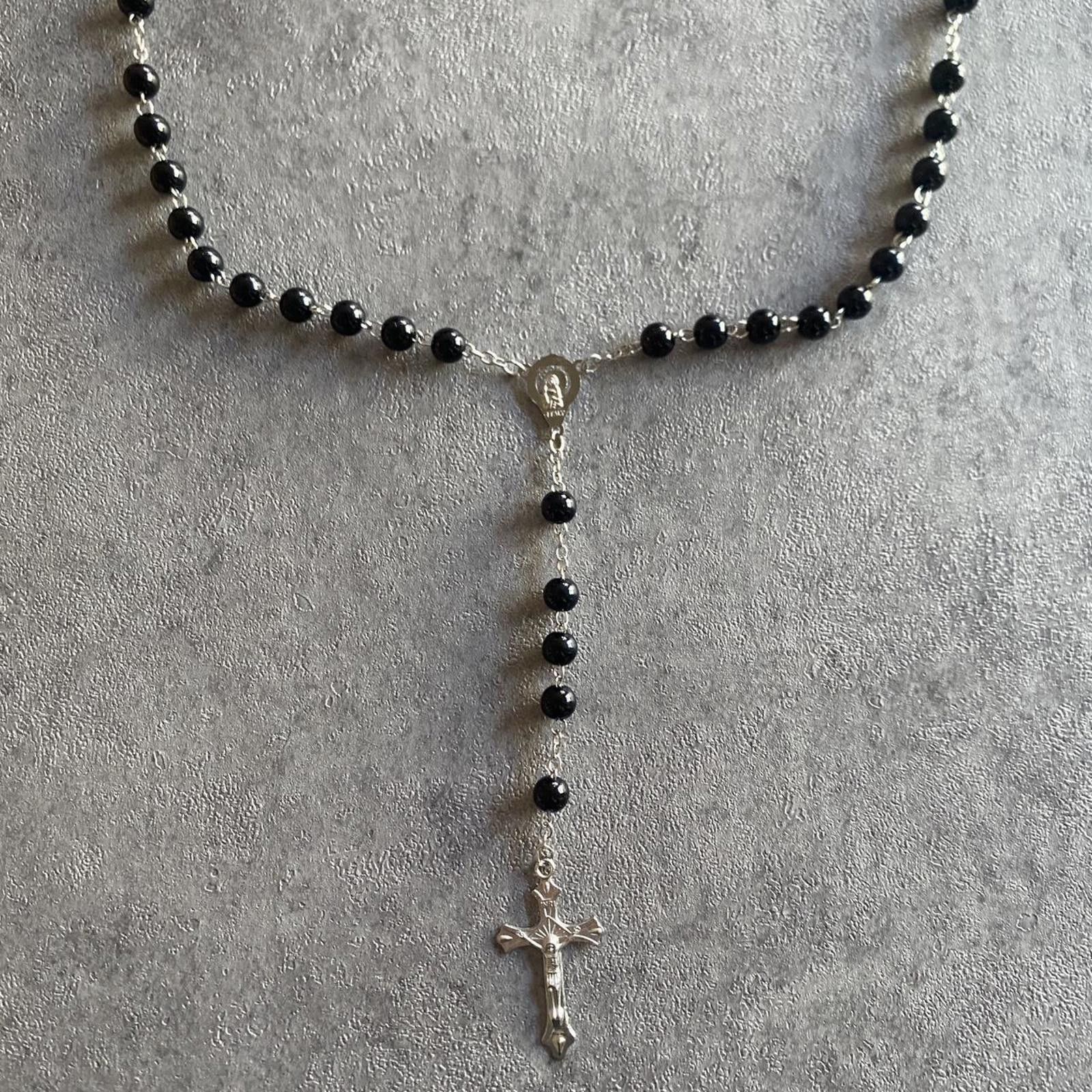 Other Y2k skate grunge urban black rosary necklace silver cross Size ONE SIZE - 2 Thumbnail