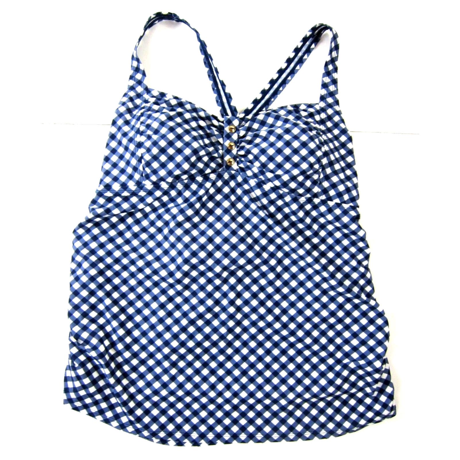 Vintage VINTAGE Two Hearts Maternity Pregnancy Blue White Plaid Built In Bra Swim Tankini Top XL Size XL / US 12-14 / IT 48-50 - 2 Thumbnail