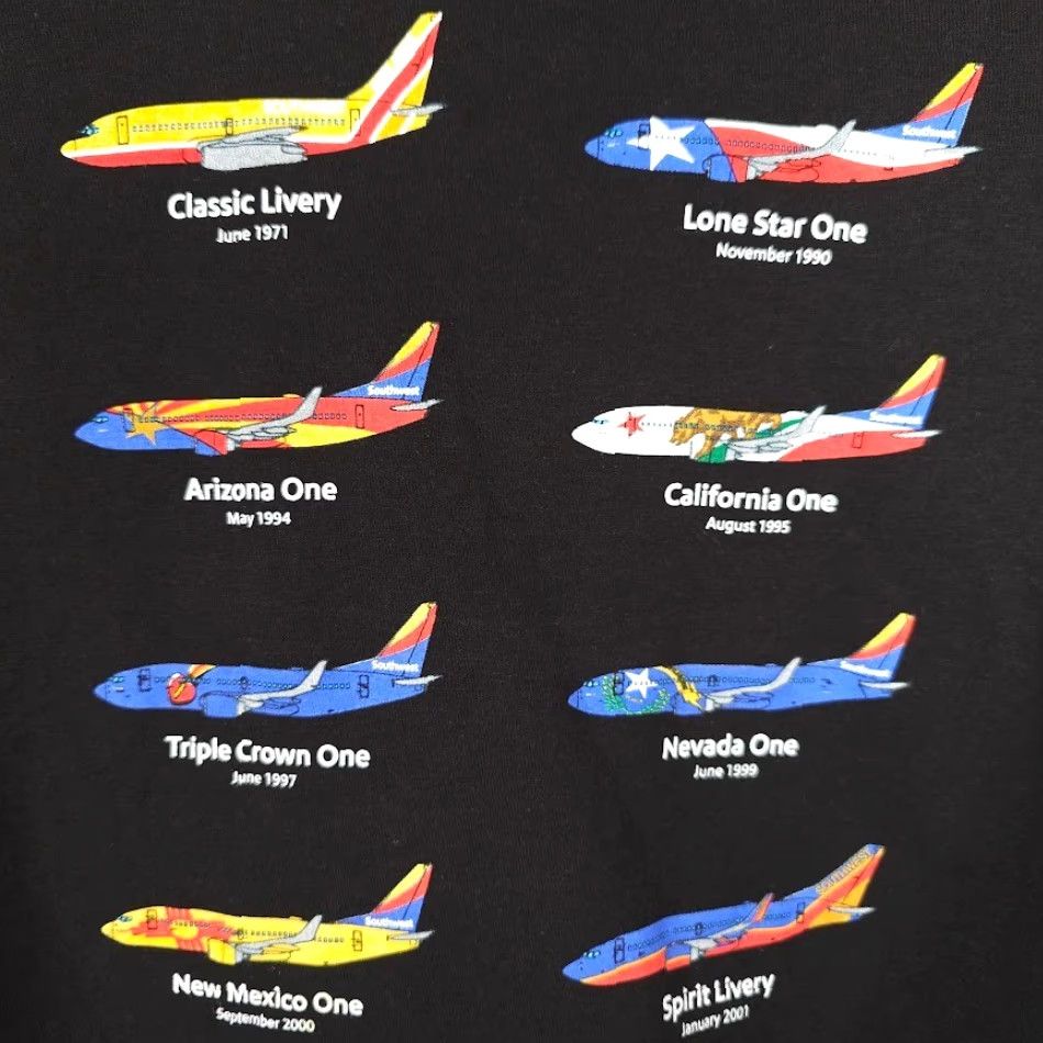 South2 West8 Southwestern Airlines T Shirt Mens Size Small Black Livery Tour 1971 To 2018 Size US S / EU 44-46 / 1 - 5 Thumbnail