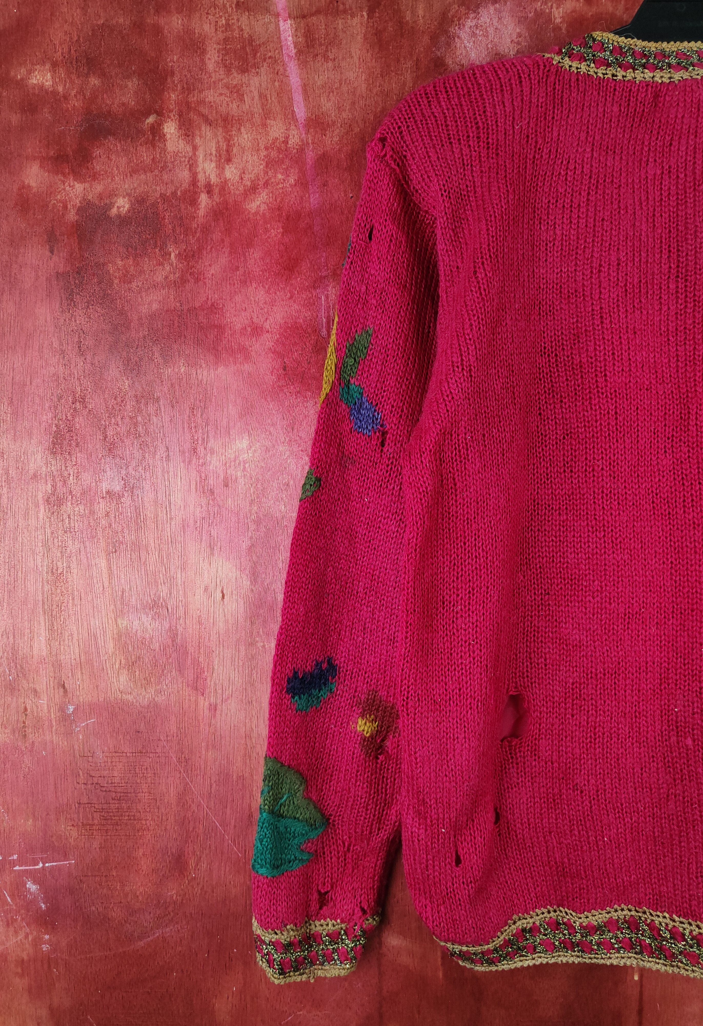 Japanese Brand Arabian Camel Red distressed ripped Knitwear Cardigan #S2403 Size L / US 10 / IT 46 - 14 Thumbnail