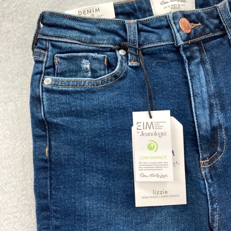 Vintage Mis Selfridge Lizzie Jean Women's 6 Skinny Ankle Dark Wash Blue Distressed Denim Size 26" / US 2 / IT 38 - 4 Thumbnail