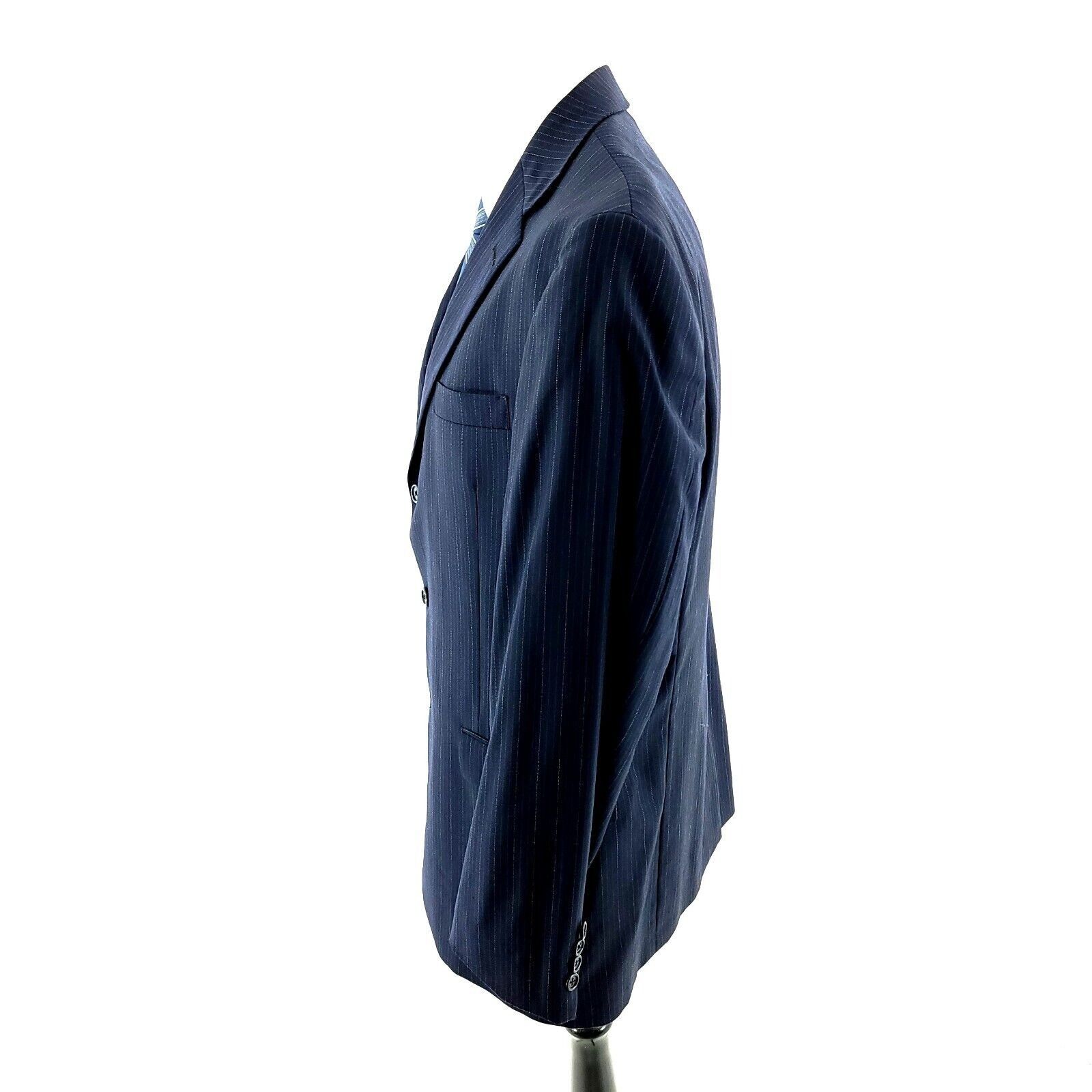 Hart Schaffner Marx Hart Schaffner Marx Wool 3 Button Suit Jacket 42L Blue W/ Bl Size 42L - 4 Thumbnail
