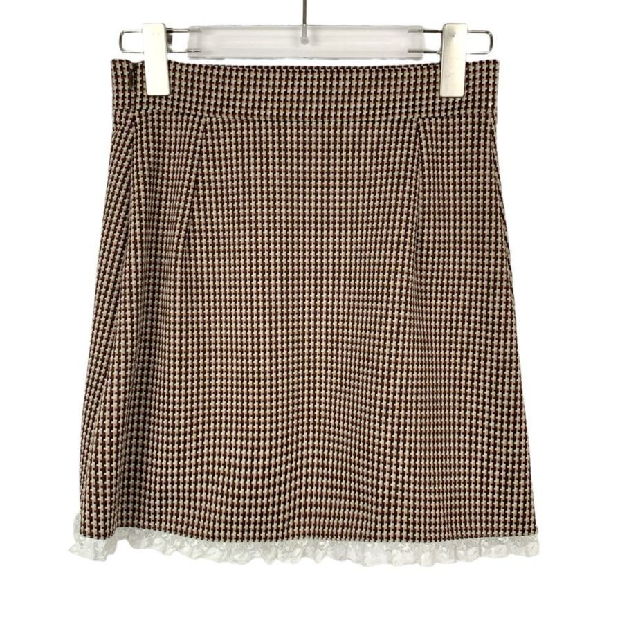 MiuMiu Lace Trimmed Brown Checkered Skirt Size XS