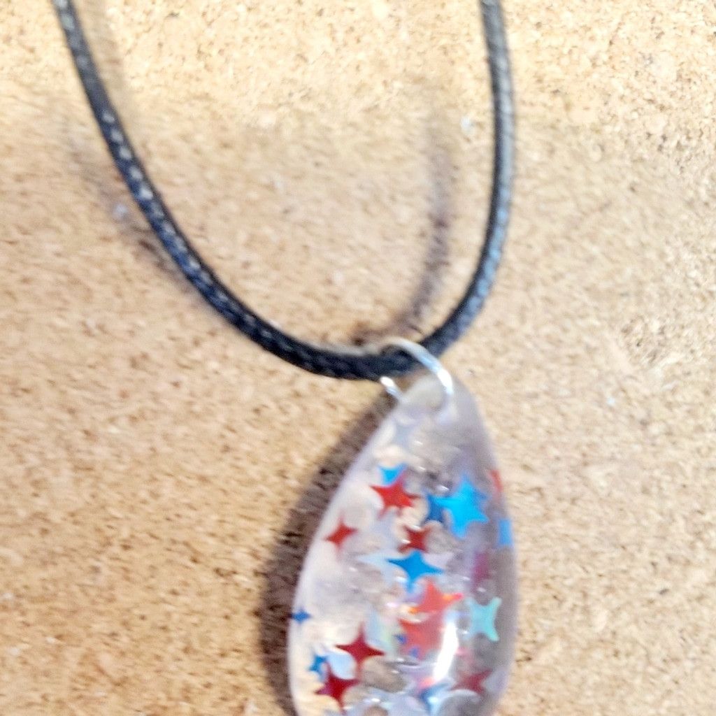 Handmade Starry Resin Teardrop Pendant Corded Necklace Size ONE SIZE - 2 Thumbnail