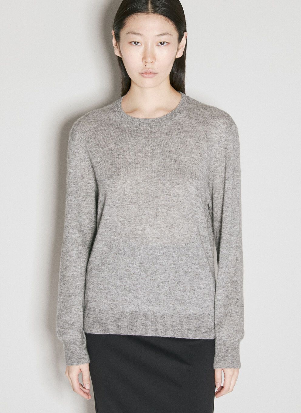 image of Saint Laurent Paris Cashmere-And-Silk Sweater in Grey, Women's (Size Small)