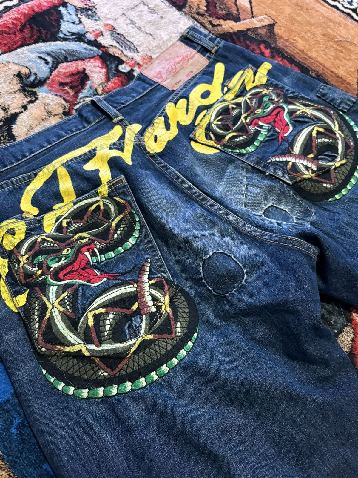 Ed Hardy Vintage y2K Embroidered Ed Hardy Rattlesnake Patchwork Jeans Size US 38 / EU 54 - 2 Thumbnail
