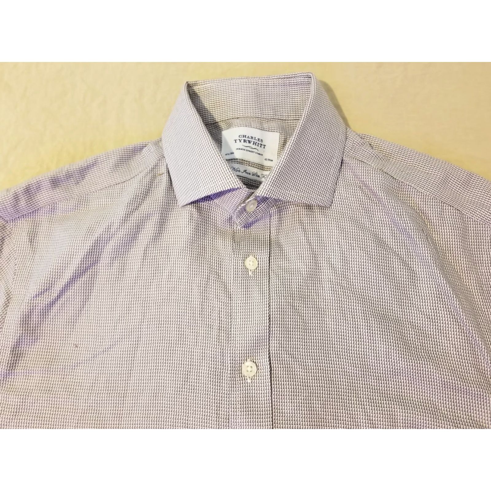 Charles Tyrwhitt Mens Charles Tyrwhitt Dress Shirt 16.5 33 Gray Cotton Button Long Sleeve Size 46R - 2 Thumbnail
