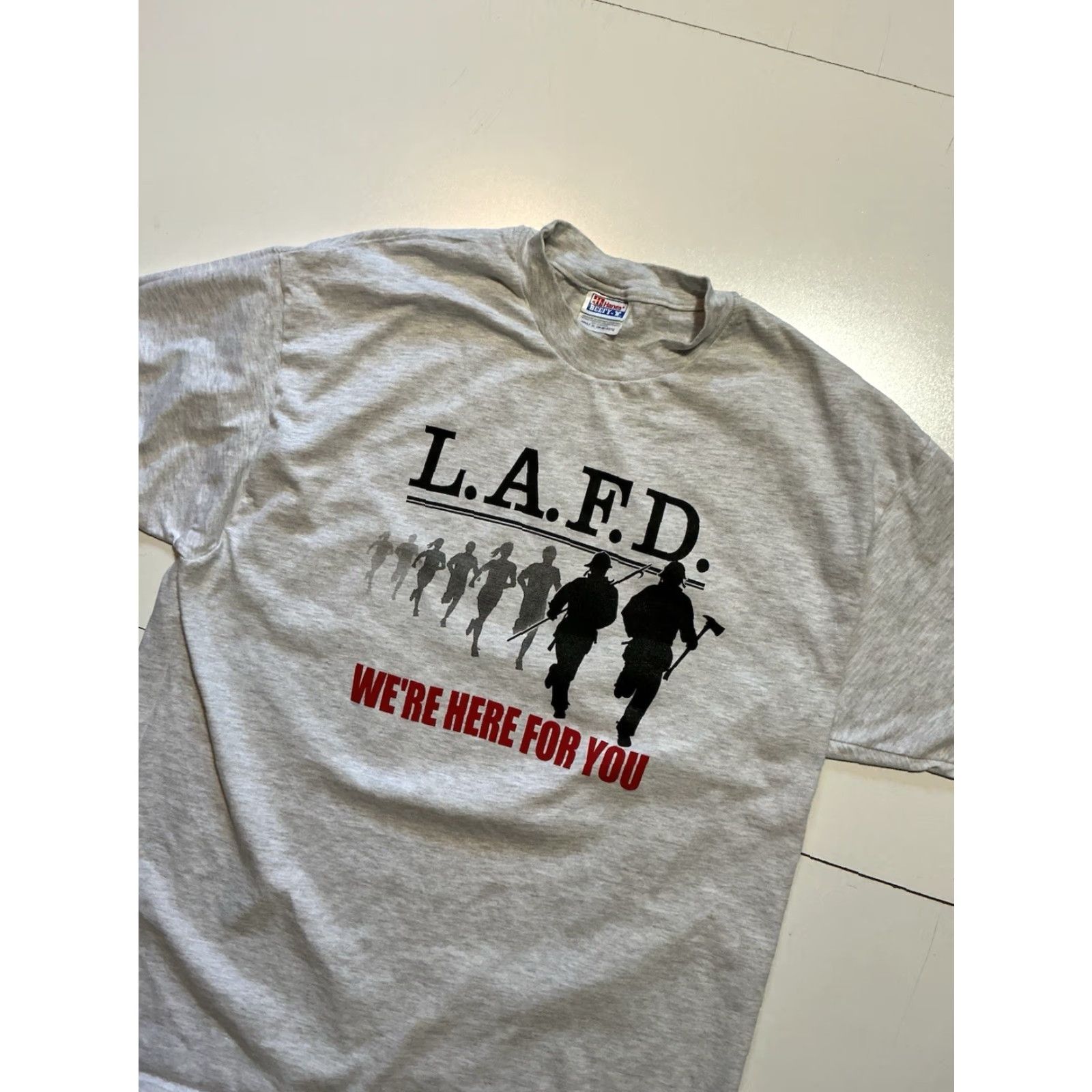 Hanes VINTAGE LAFD T-Shirt Hanes Gray XL Firefighters Training Graphic Mens Size US XL / EU 56 / 4 - 4 Thumbnail