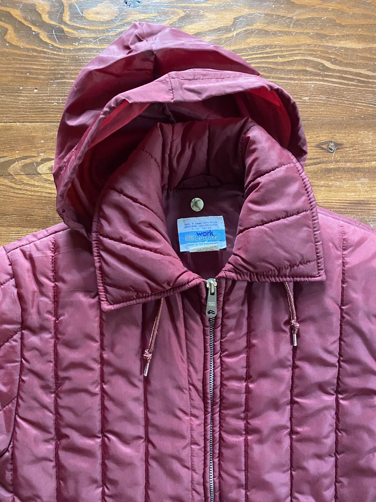 Sears × Vintage Vintage 70’s Sears Vertical Puffer Burgundy Full Zip Jacket Size US S / EU 44-46 / 1 - 19 Thumbnail