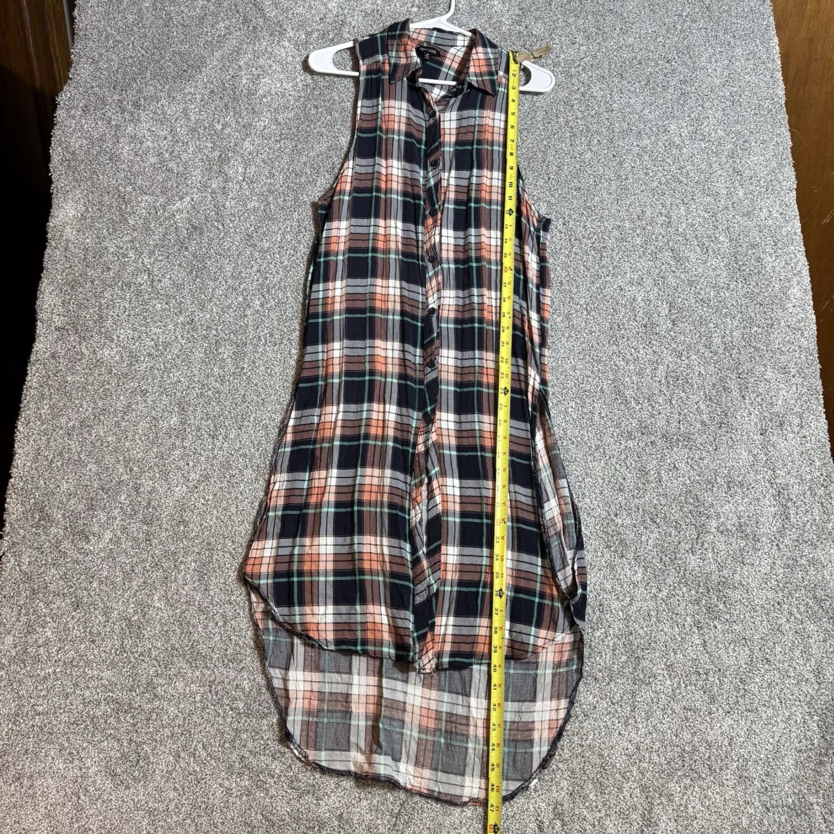 New Look New Look Plaid Dress Shirt Dress Midi Womens M Multicolor Casual Grunge 90s City Retro Layering High Low Sleeveless Collared Button Dress Length: Midi Size M / US 6-8 / IT 42-44 - 3 Thumbnail