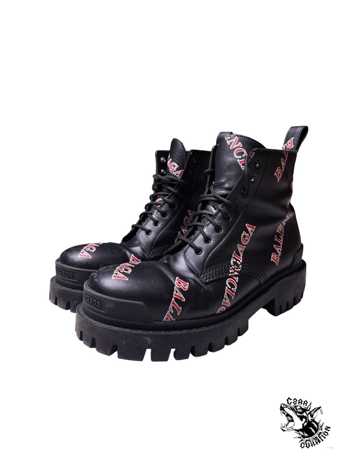 Pre-owned Balenciaga Logo Strike Boots In Black