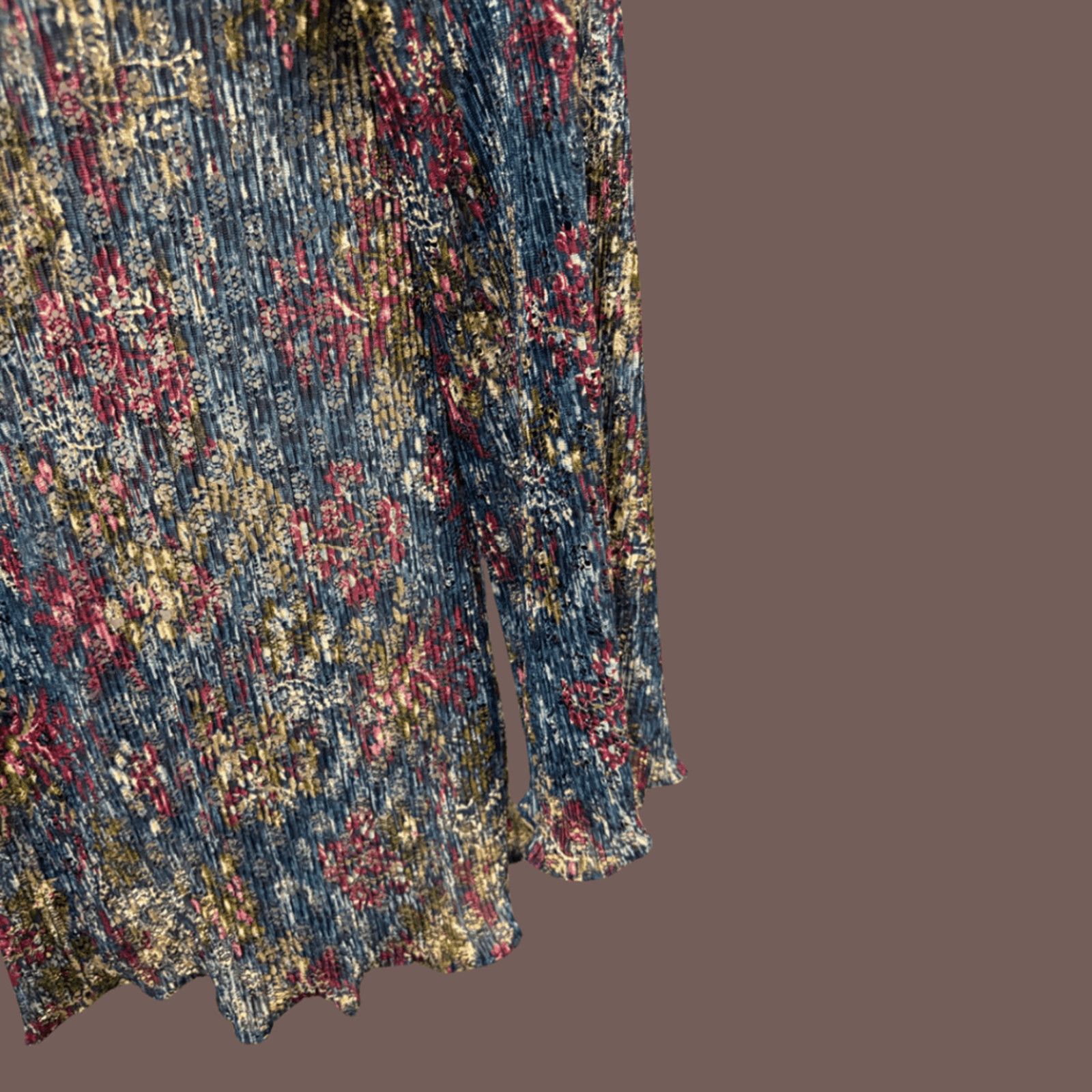 Vintage VTG Floral Knit Top | 1950s Pleated Cover-Up | Retro Boho Size L / US 10 / IT 46 - 4 Thumbnail