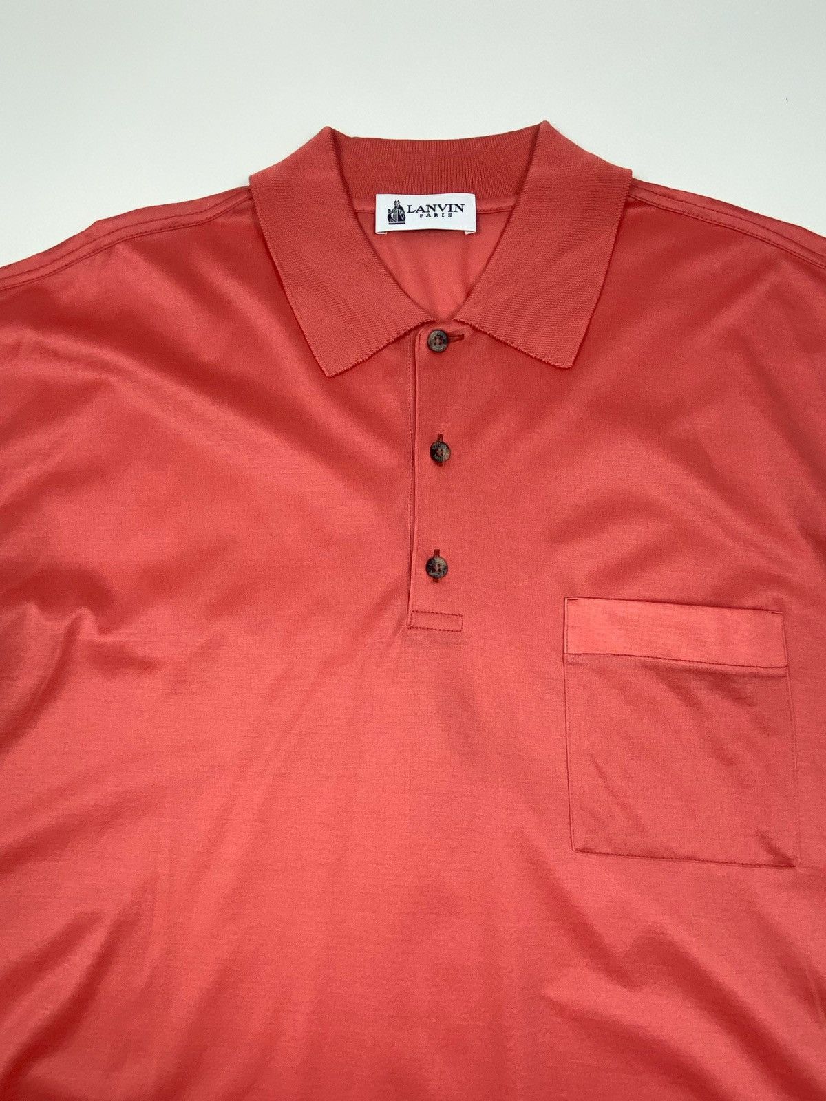 Lanvin 1990’s Vintage Lanvin Paris Shiny Cotton Pocket Polo Shirt Size US XXL / EU 58 / 5 - 2 Thumbnail