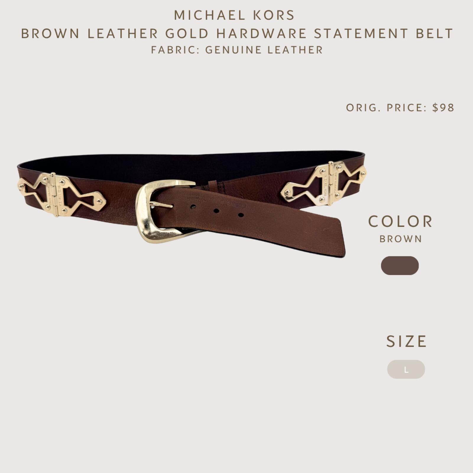 Michael Kors Michael Kors Brown Leather Gold Hardware Statement Belt - L Size ONE SIZE - 2 Thumbnail