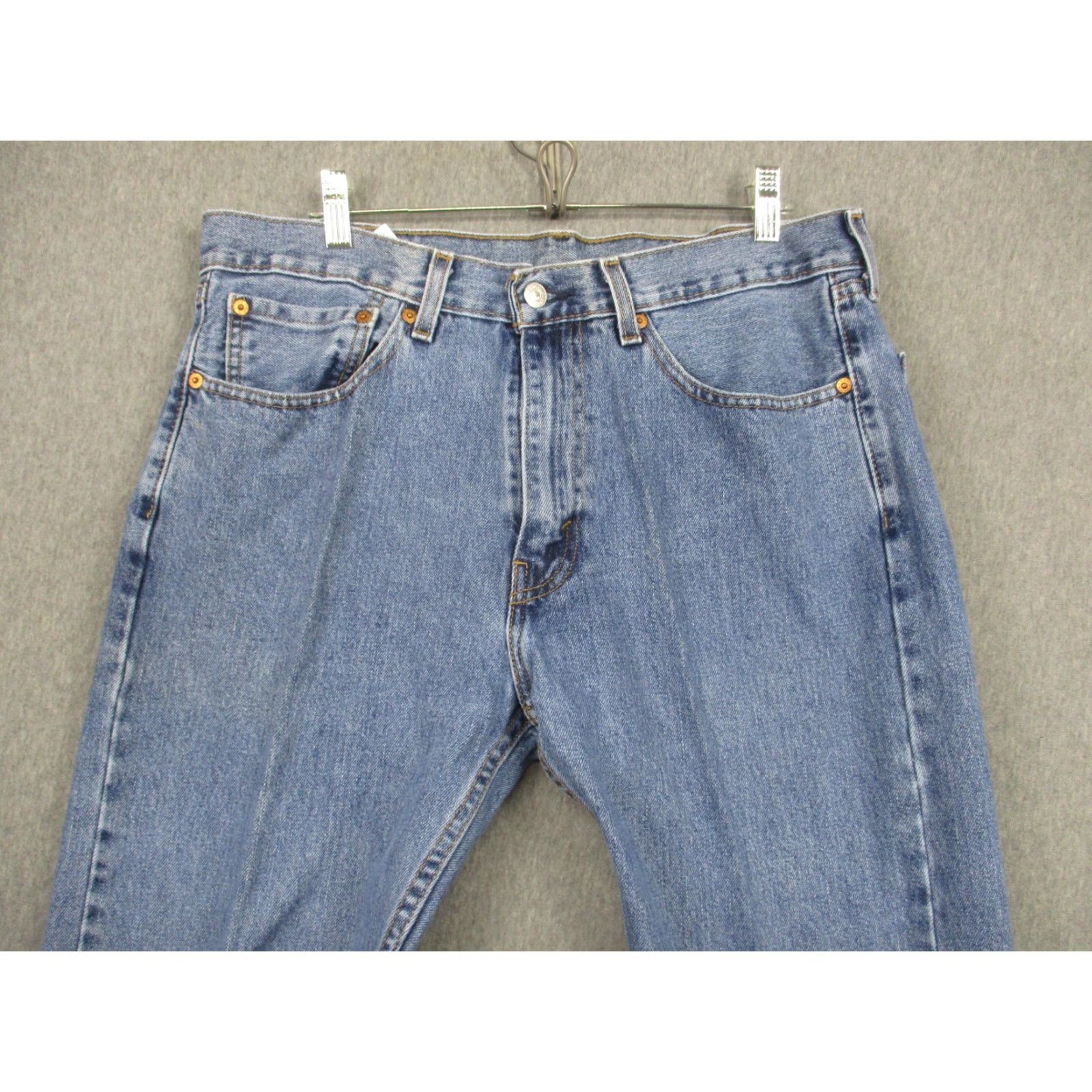 Levi's Levis 505 Jeans Mens 34x34 Blue Denim Straight Leg Zip Fly Classic Pants Size US 34 / EU 50 - 2 Thumbnail