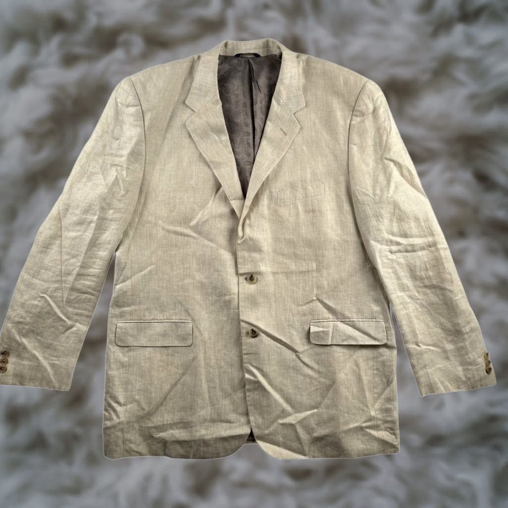 Vintage Alan Flusser Men’s Linen Blazer Jacket Tan 48L Size 48R - 1 Thumbnail