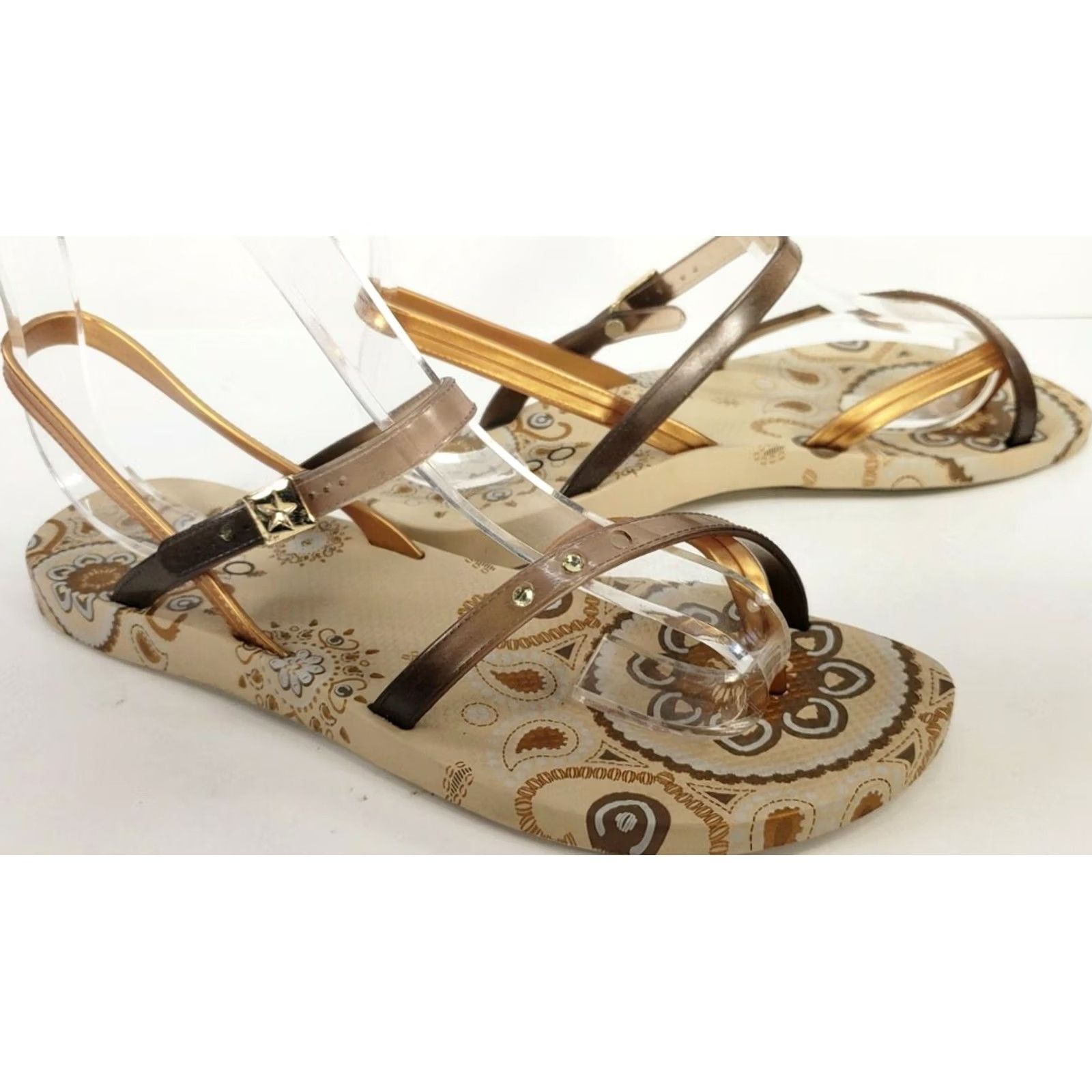 Aldo Aldo Sandals Women 8 Gladiator Flat Strappy Brown Rhinestones Buckle Slip Resistant Cushioned Footbed Size US 8 / IT 38 - 2 Thumbnail