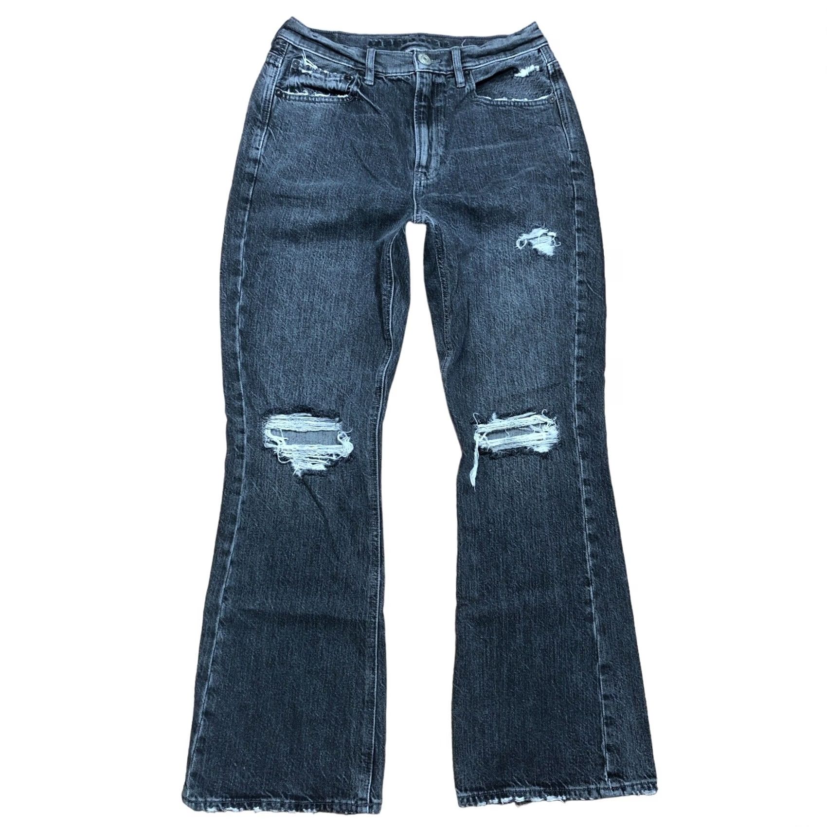 American Eagle Outfitters VINTAGE American Eagle Jeans Womens 2 Black 90s Flare Distressed Stretch Denim 28.5 Inseam Womens Size 26" / US 2 / IT 38 - 2 Thumbnail