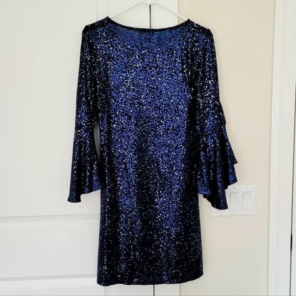 Vince Camuto 3/4 Flounce Sleeve Metallic Sequin Shift Dress NWOT Evening Size S / US 4 / IT 40 - 8 Thumbnail