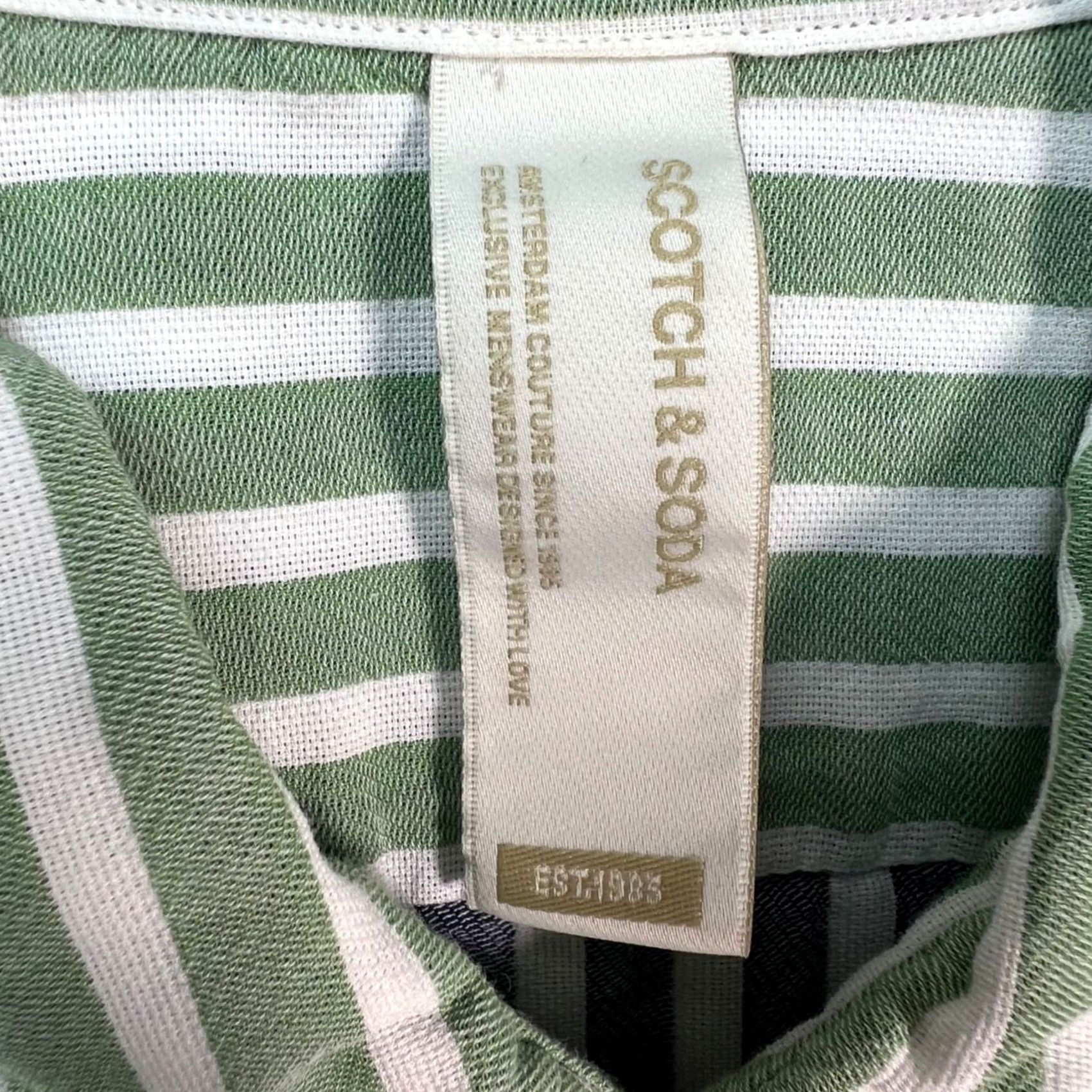 Scotch & Soda Scotch & Soda Shirt Mens Medium Green & White Striped Short Sleeve Button-Up Shirt Size US M / EU 48-50 / 2 - 3 Thumbnail