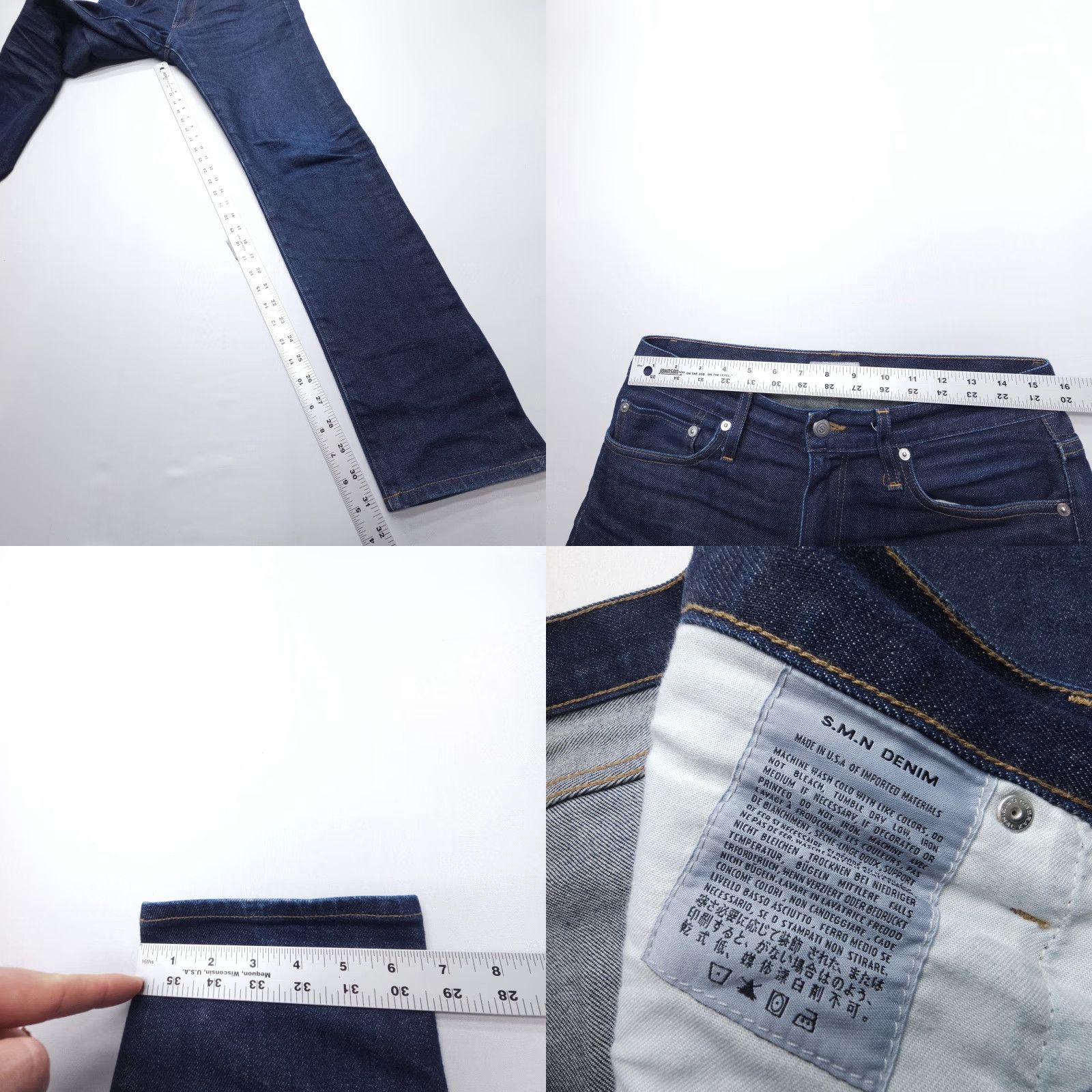 Vintage SMN The Finn Tapered Slim Selvedge Jeans Mens 31 Denim Blue Dark Wash USA Made Cotton Blend Slim 5-Pocket Denim Jeans Mens Size US 31 - 8 Thumbnail