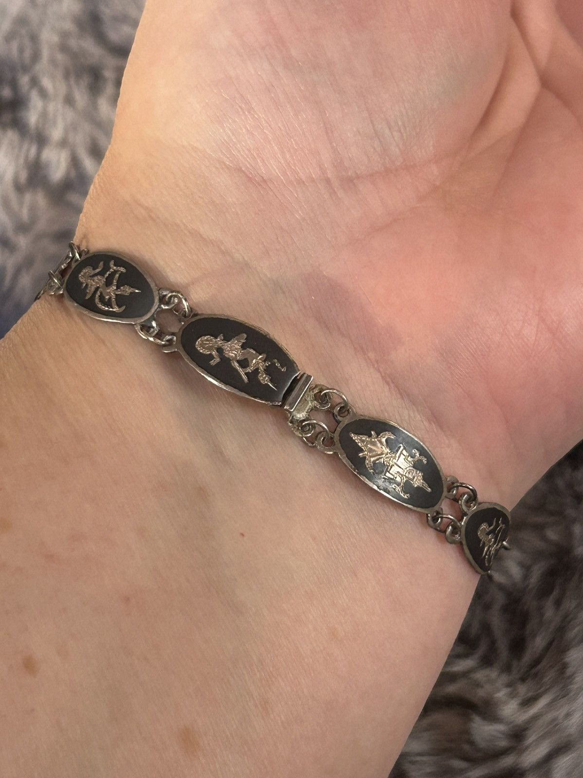 Vintage Antique Siam sterling silver nielloware panel bracelet Size ONE SIZE - 3 Thumbnail