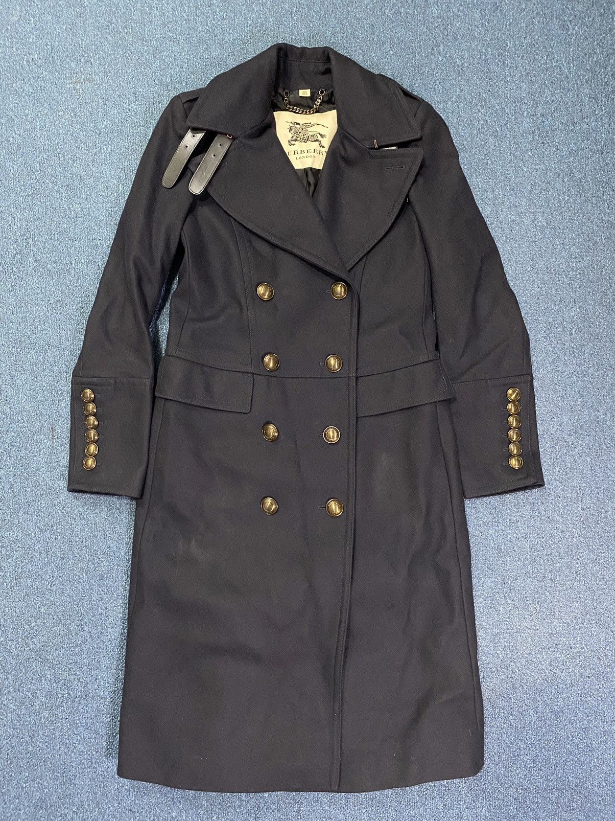 Burberry Burberry Navy Blue and Gold Wool Double Breasted Trench Coat Size XS / US 0-2 / IT 36-38 - 1 Thumbnail