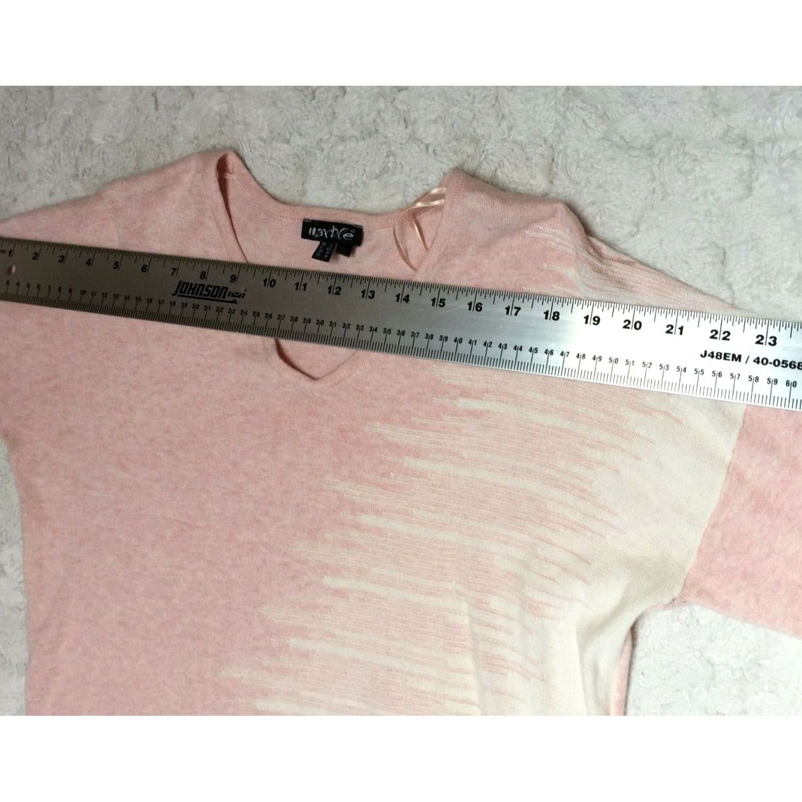 Pinko Marble Women's Medium Cotton V-Neck Pullover 3/4 Sleeve Pink Ivory Knit Sweater Size M / US 6-8 / IT 42-44 - 3 Thumbnail