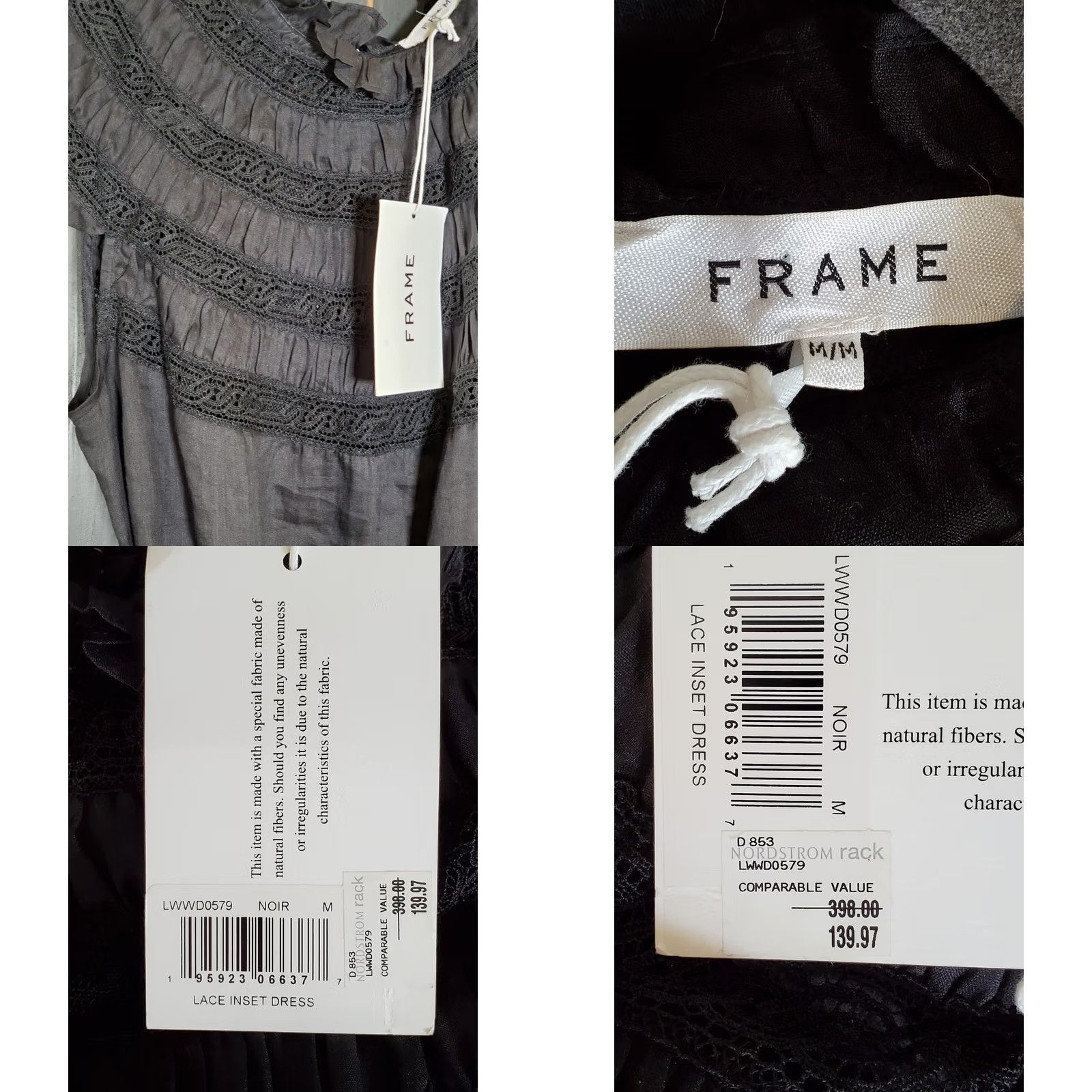 Frame FRAME Black Lace Inset High Mock Neck Ruffe Cap Sleeve 100% Ramie Mini Dress Womens M New with Tags NWT Size M / US 6-8 / IT 42-44 - 8 Thumbnail