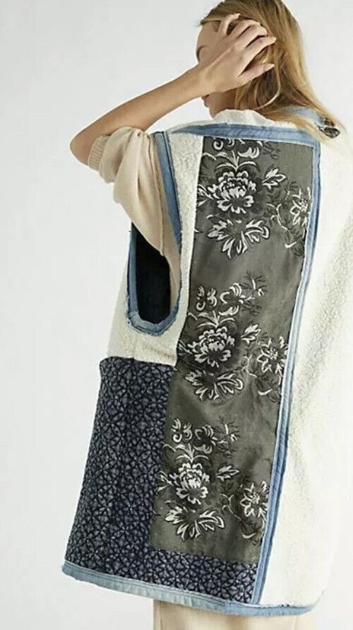 Designer × Free People Rare Luxury Free People Ramble On Oversize Vest Patchwork Size XS / US 0-2 / IT 36-38 - 2 Thumbnail