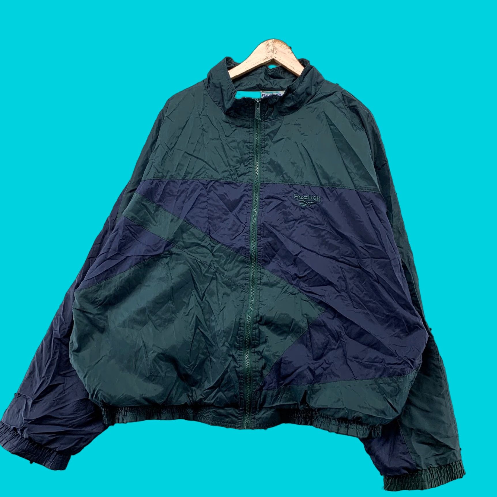 Reebok VINTAGE Reebok Windbreaker Jacket Mens XL Green Blue Nylon Lined Oversized Size US XL / EU 56 / 4 - 1 Thumbnail