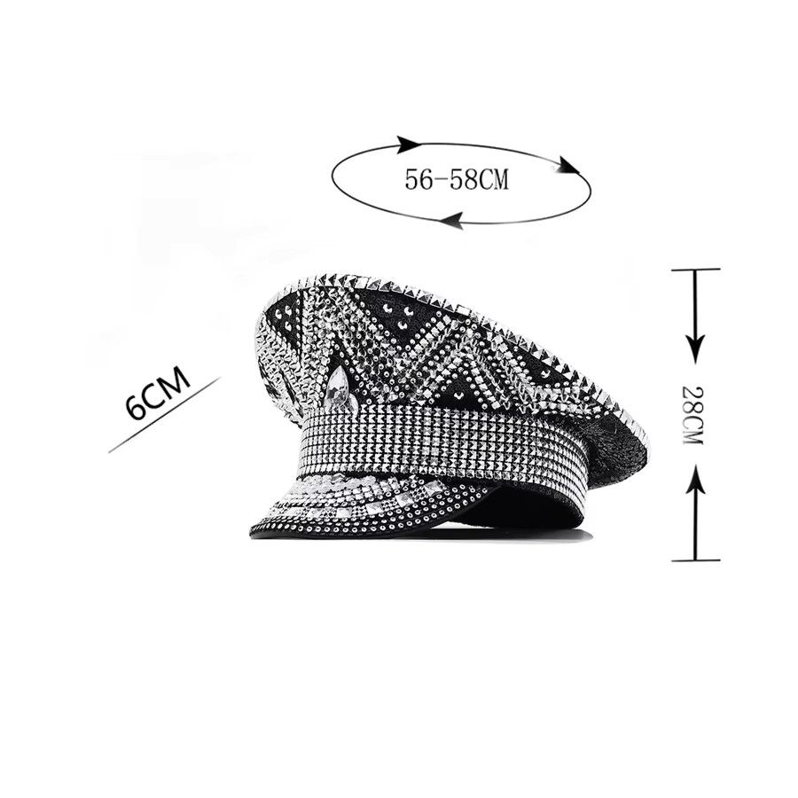 Other Luxury Rhinestone Women Bride Captain Hat Black Size ONE SIZE - 6 Thumbnail