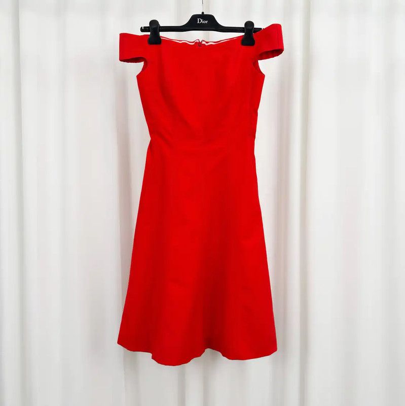 Dior Red Cotton Blend Midi Summer Dress 0089