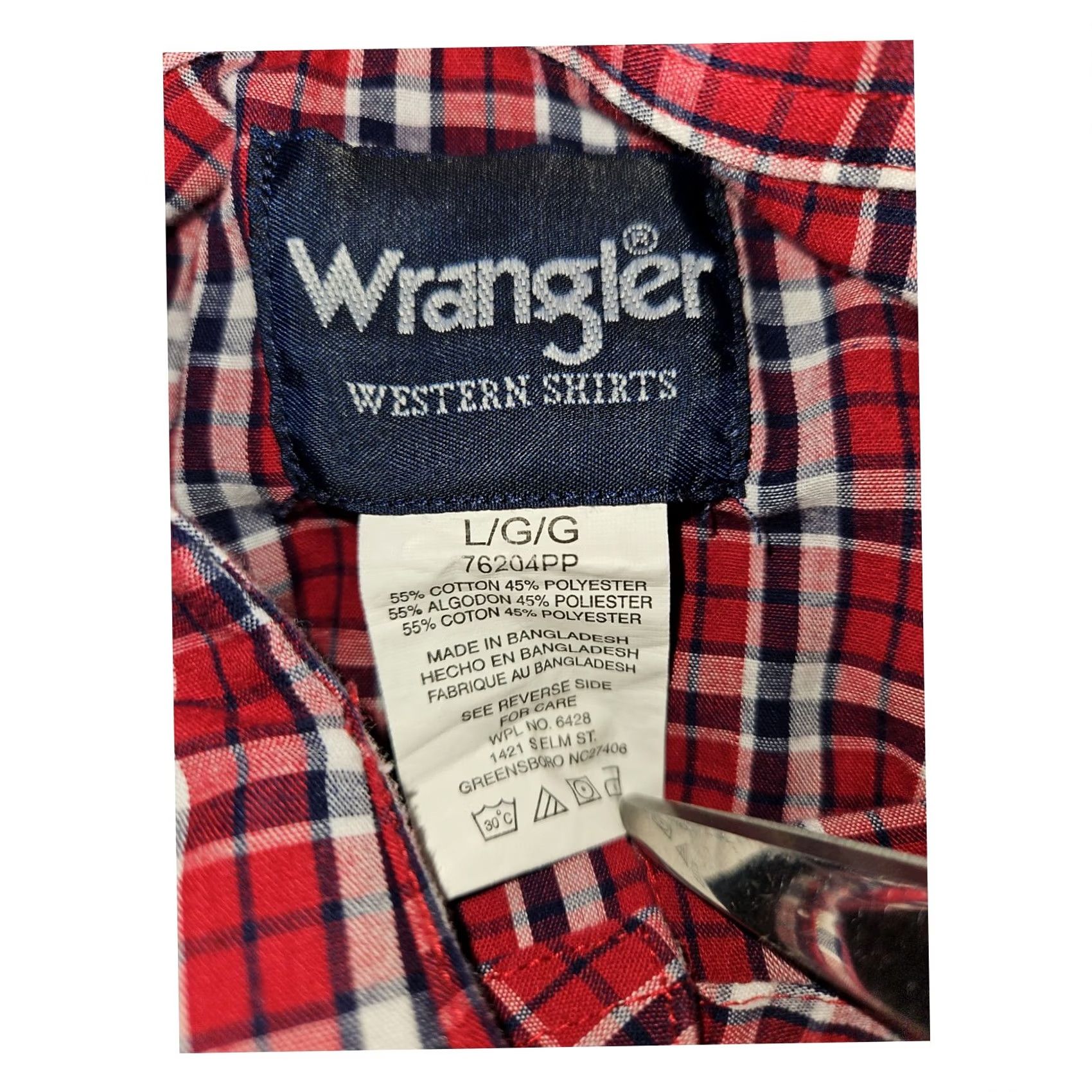 Wrangler Wrangler Shirt Men's L Red Plaid Pearl Snap Cowboy Western Short Sleeve Cotton Polyester Pocketed Casual Regular Fit Size US L / EU 52-54 / 3 - 2 Thumbnail
