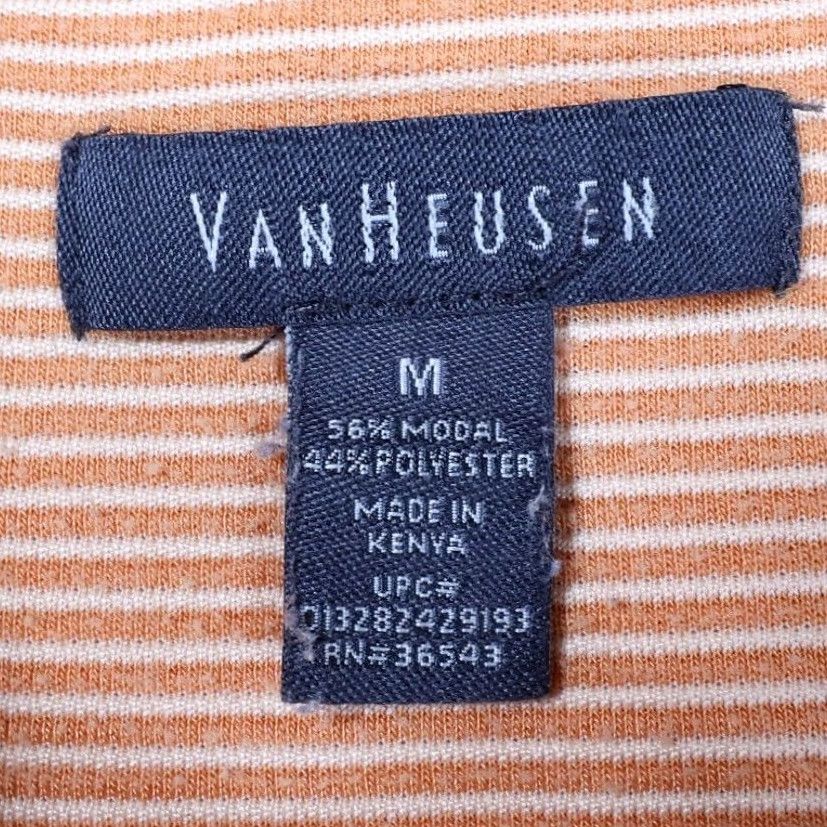 Van Heusen Van Heusen Polo Shirt Mens M Orange Striped Modal Blend Short Sleeve Size US M / EU 48-50 / 2 - 6 Thumbnail