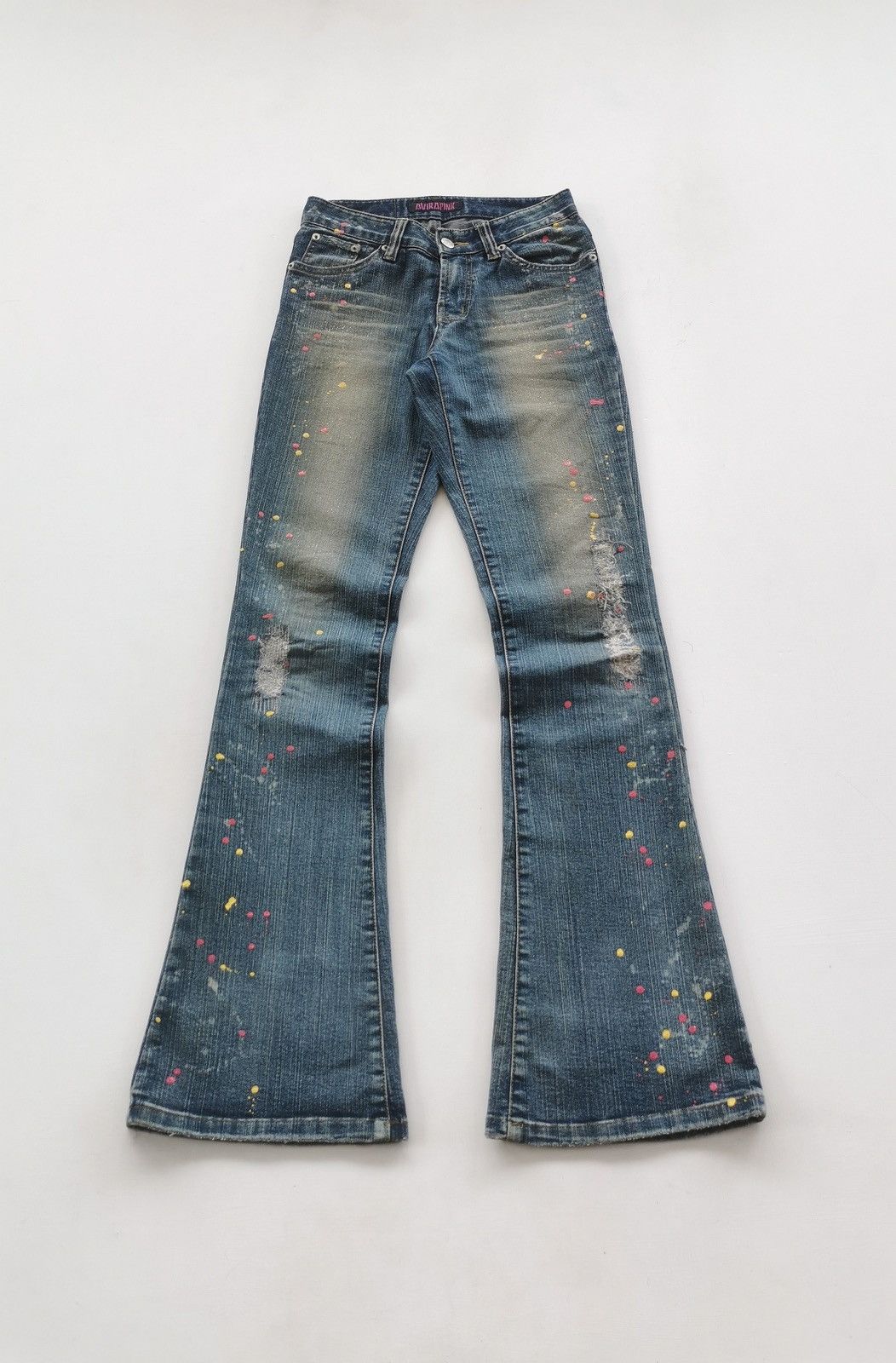 Japanese Brand Avira Pink Flare Paint Splash Denim Jeans Size 25" / US 0 / IT 36 - 1 Thumbnail