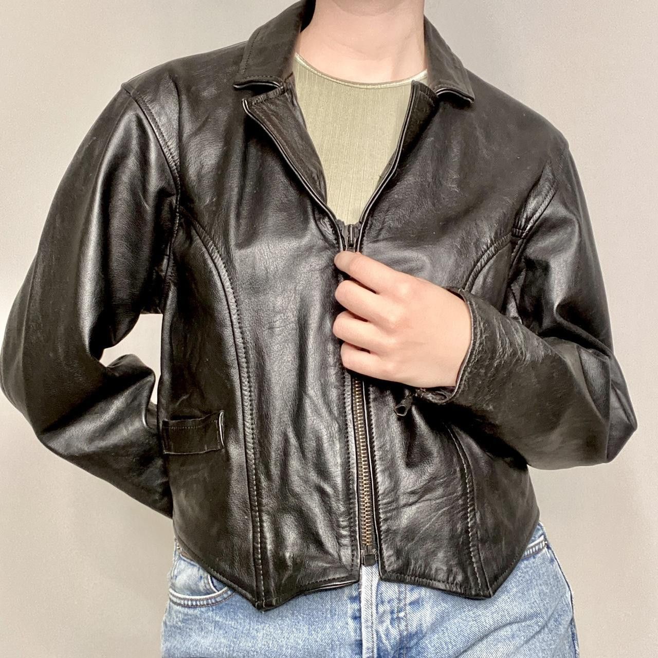 Vintage UNIK Vintage 90s Leather Jacket Black Zip Up | Grailed