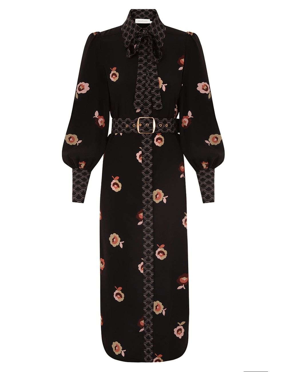 oc11z0825 Pussybow Midi Dress in Black