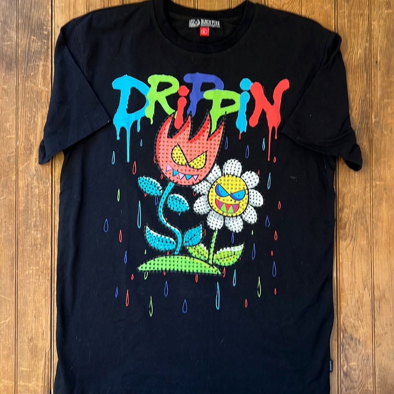 Pike Brothers Mens Black Pike Drippin t shirt rhinestones Size US XL / EU 56 / 4 - 1 Thumbnail