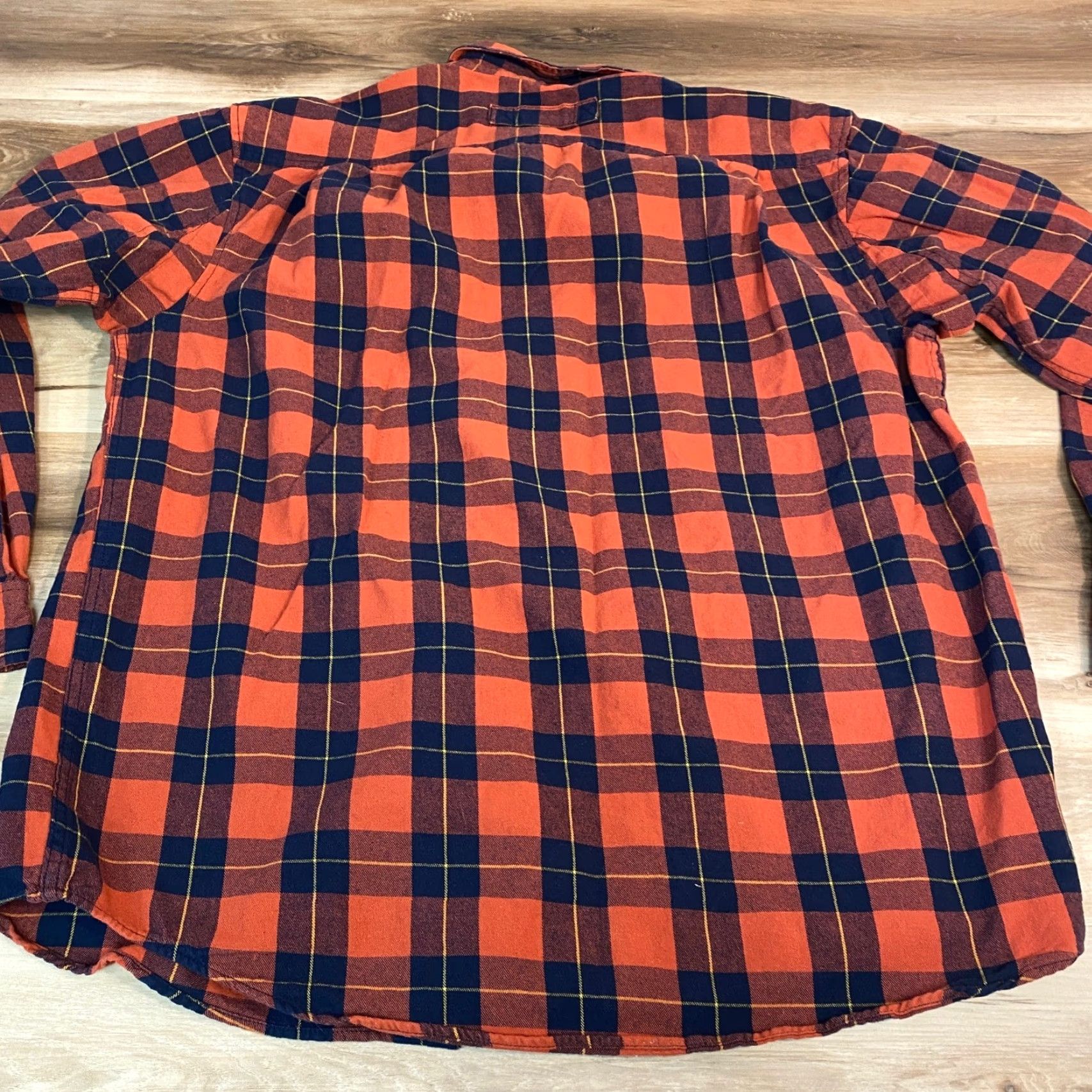 Duluth Trading Company Duluth Flannel Shirt Mens XL Tall Orange Navy Plaid Long Sleeve Button Down Size US XL / EU 56 / 4 - 7 Thumbnail