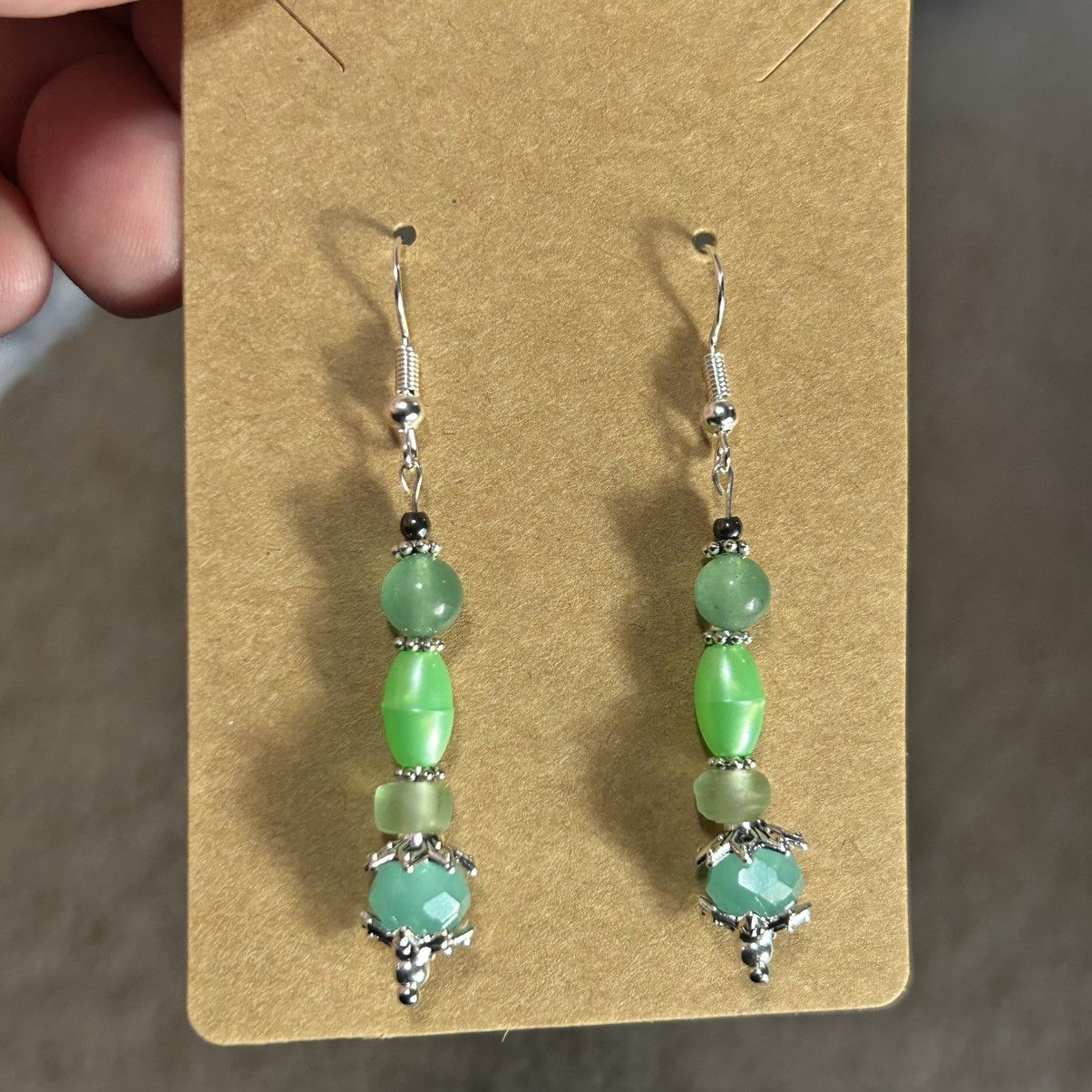 Handmade Handcrafted elegant vintage bead green chalcedony earrings Size ONE SIZE - 2 Thumbnail