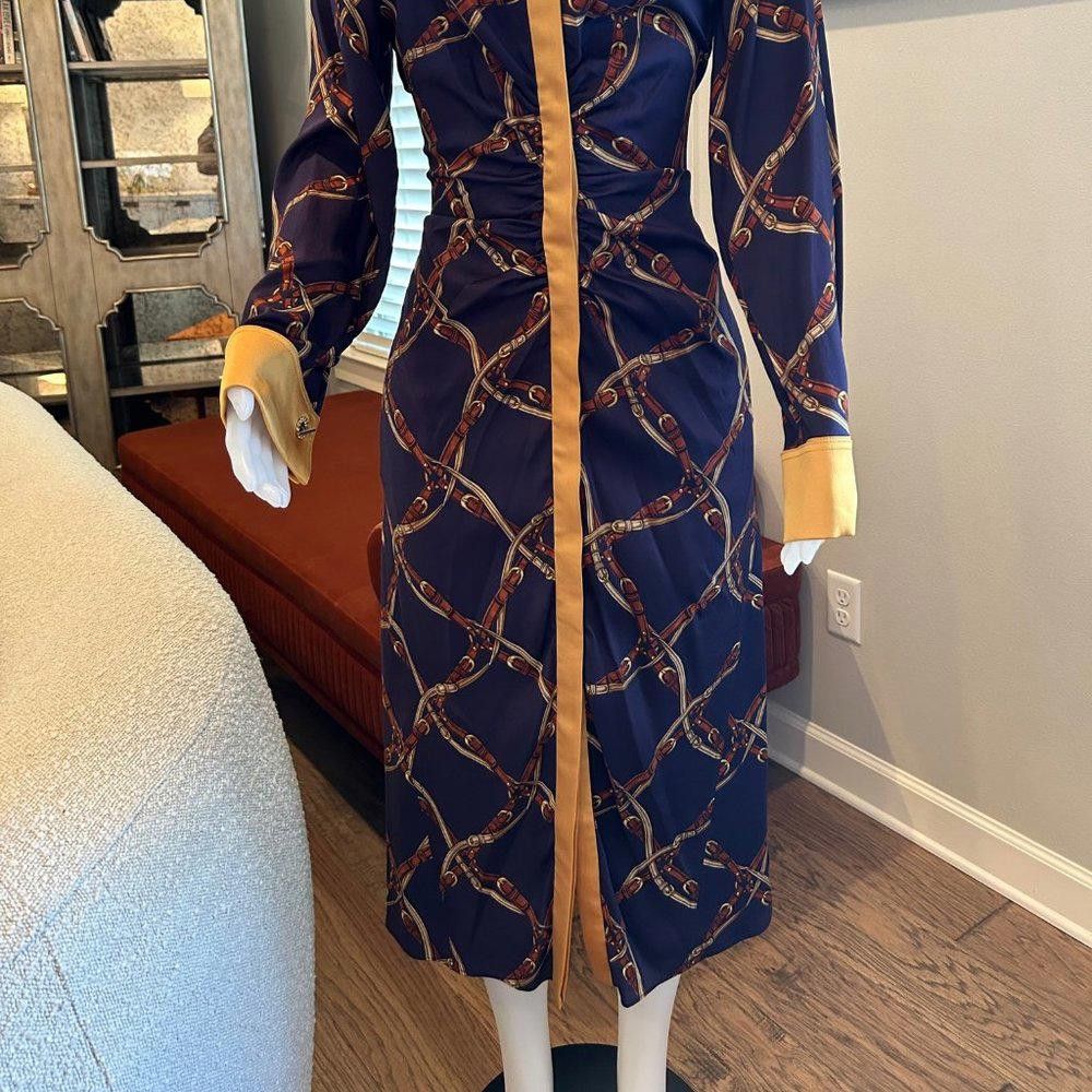 Designer Jonathan Simkhai Saddle-Print Ruched Long-Sleeve Shirtdress Size L / US 10 / IT 46 - 5 Thumbnail